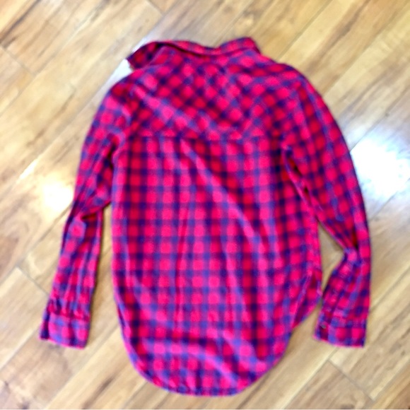 Abercrombie Fitch high low red blue plaid flannel shirt top winter long … - Picture 3 of 6